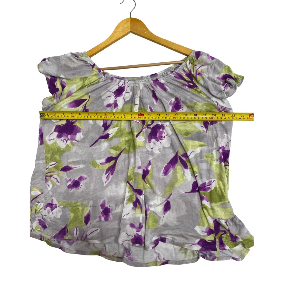 Simply Vera Vera Wang Pajama Set Large Purple Green Floral Ruffle Top Crop Pants - Picture 9 of 10